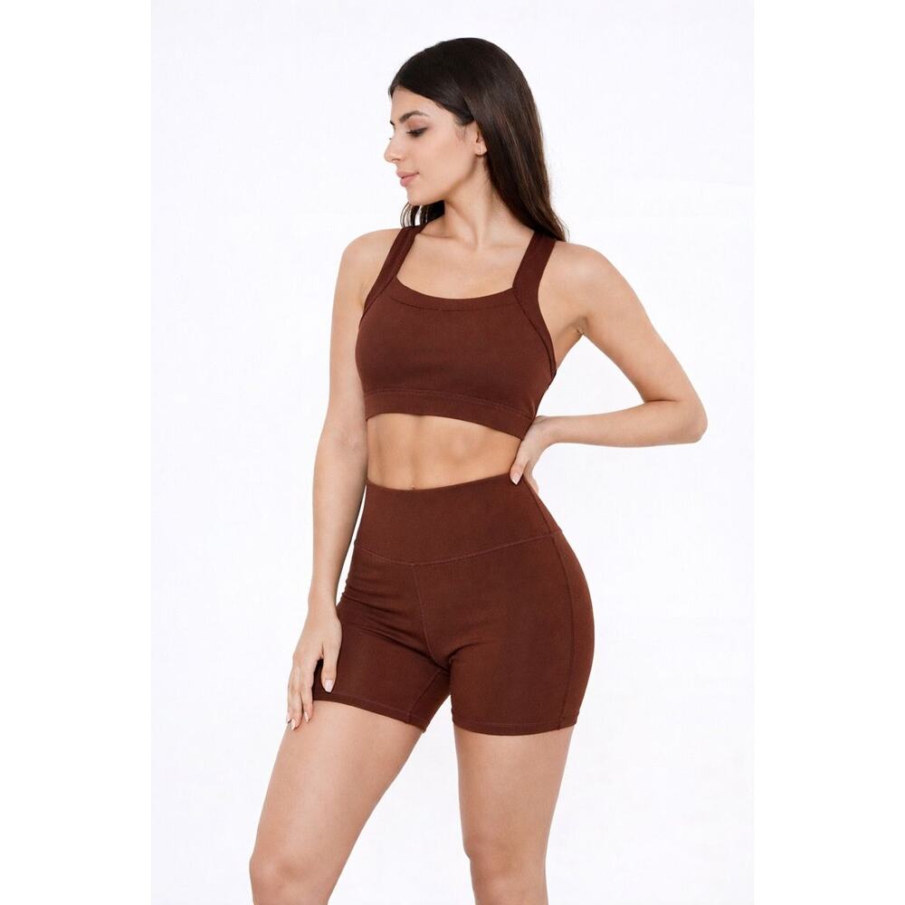 Elite Eleven Chocolate Brown Sports Bra Shorts Set